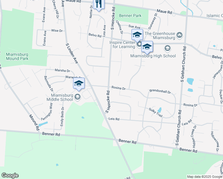 map of restaurants, bars, coffee shops, grocery stores, and more near 1140 South Heincke Road in Miamisburg
