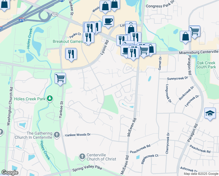 map of restaurants, bars, coffee shops, grocery stores, and more near 1252 Governors Square Drive in Montgomery County