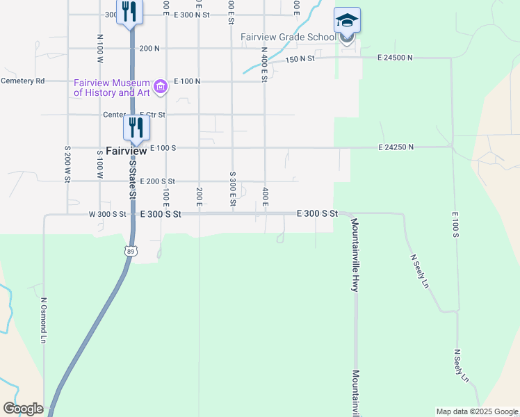 map of restaurants, bars, coffee shops, grocery stores, and more near 381 East 300 South Street in Ephraim
