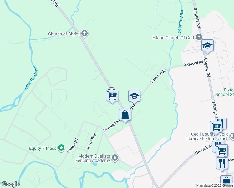 map of restaurants, bars, coffee shops, grocery stores, and more near 576 Blue Ball Road in Elkton