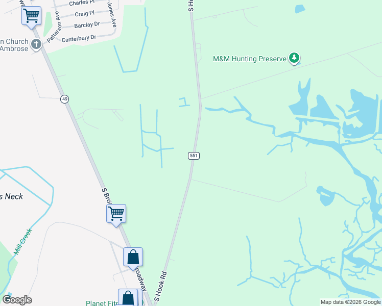map of restaurants, bars, coffee shops, grocery stores, and more near 207 South Hook Road in Pennsville