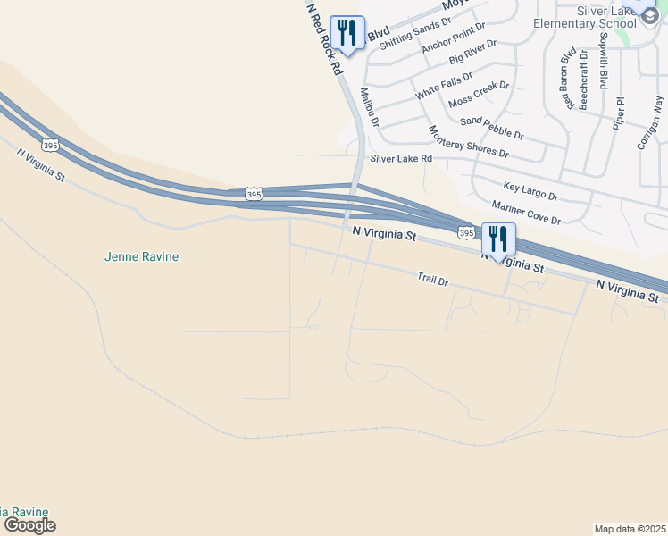 map of restaurants, bars, coffee shops, grocery stores, and more near Iron Horse Ranch Lane in Reno