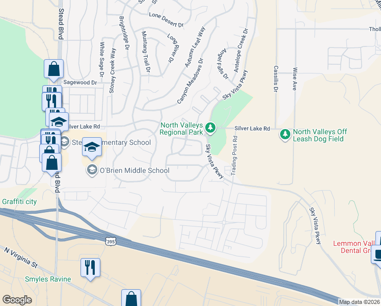 map of restaurants, bars, coffee shops, grocery stores, and more near 9160 Brown Eagle Court in Reno