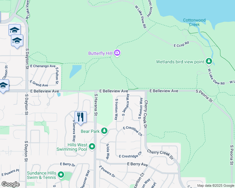 map of restaurants, bars, coffee shops, grocery stores, and more near 5131 South Ironton Way in Greenwood Village