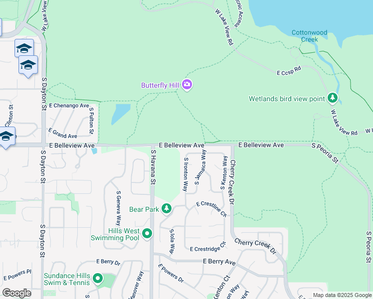 map of restaurants, bars, coffee shops, grocery stores, and more near 5131 South Ironton Way in Greenwood Village