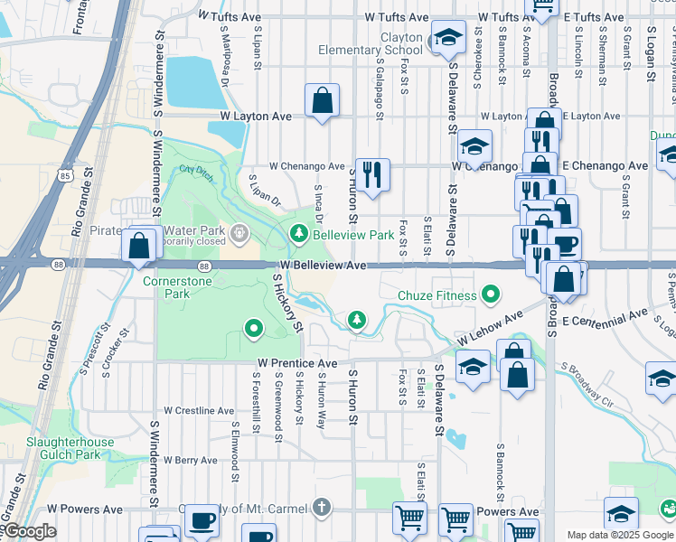 map of restaurants, bars, coffee shops, grocery stores, and more near 803 West Belleview Avenue in Englewood