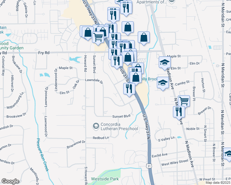 map of restaurants, bars, coffee shops, grocery stores, and more near 628 Wooddale Terrace in Greenwood