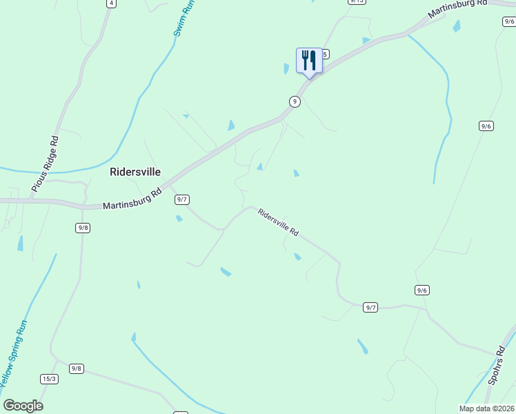 map of restaurants, bars, coffee shops, grocery stores, and more near 427 Ridersville Road in Berkeley Springs