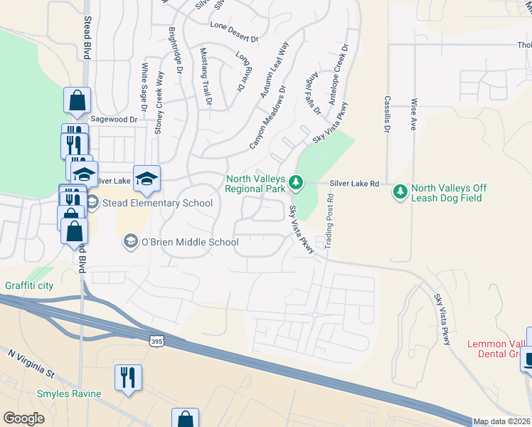 map of restaurants, bars, coffee shops, grocery stores, and more near 9160 Brown Eagle Court in Reno