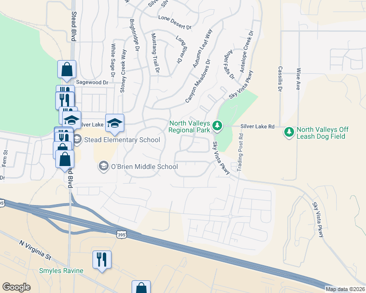 map of restaurants, bars, coffee shops, grocery stores, and more near 9212 Running Dog Circle in Reno