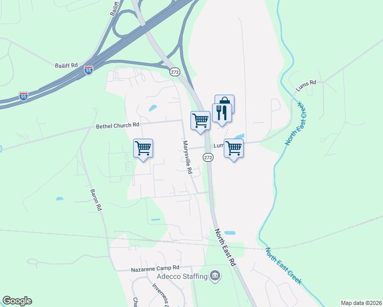 map of restaurants, bars, coffee shops, grocery stores, and more near 10 Lums Road in North East