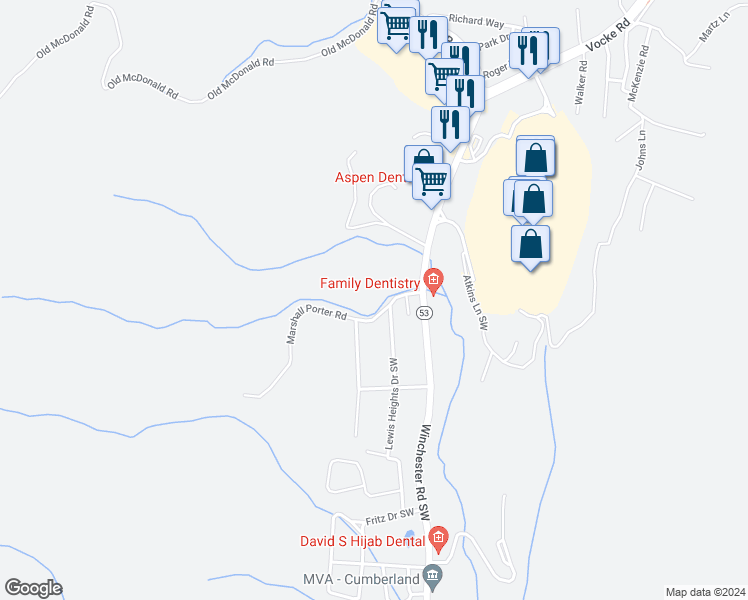 map of restaurants, bars, coffee shops, grocery stores, and more near 13803 Stone Point Road Southwest in La Vale
