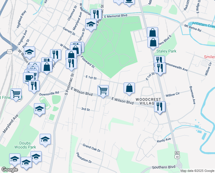map of restaurants, bars, coffee shops, grocery stores, and more near 915 Kuhn Ave in Hagerstown