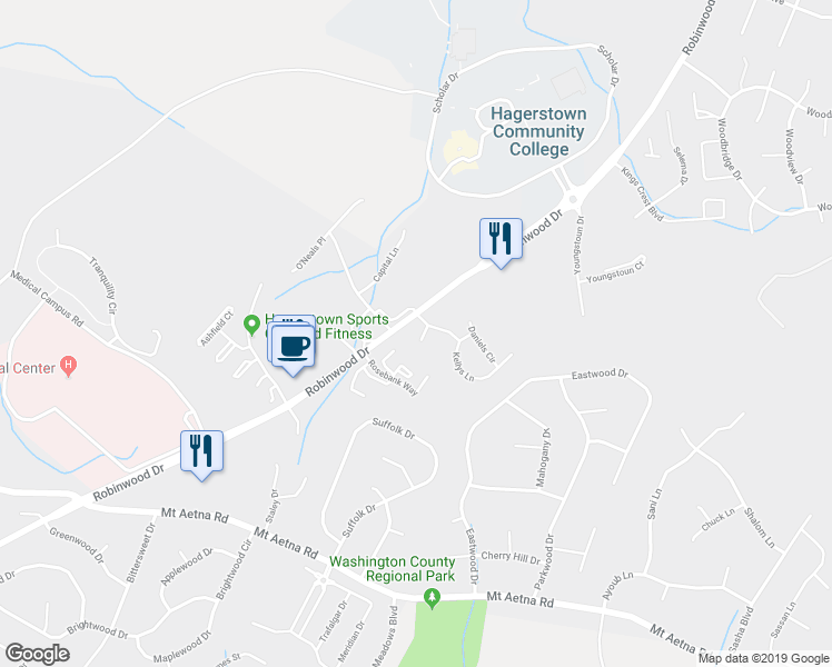 map of restaurants, bars, coffee shops, grocery stores, and more near 11236 Cristins Circle in Hagerstown