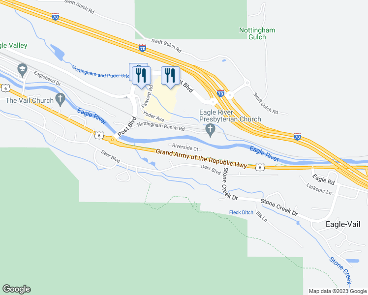 map of restaurants, bars, coffee shops, grocery stores, and more near 90 Riverside Court in Avon