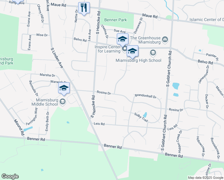 map of restaurants, bars, coffee shops, grocery stores, and more near 1 Dunaway Street in Miamisburg
