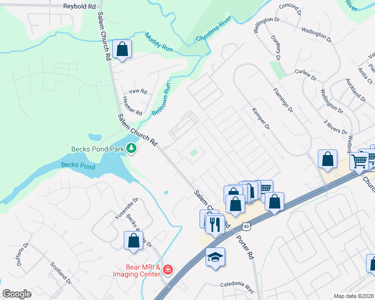 map of restaurants, bars, coffee shops, grocery stores, and more near 107 Council Circle in Newark