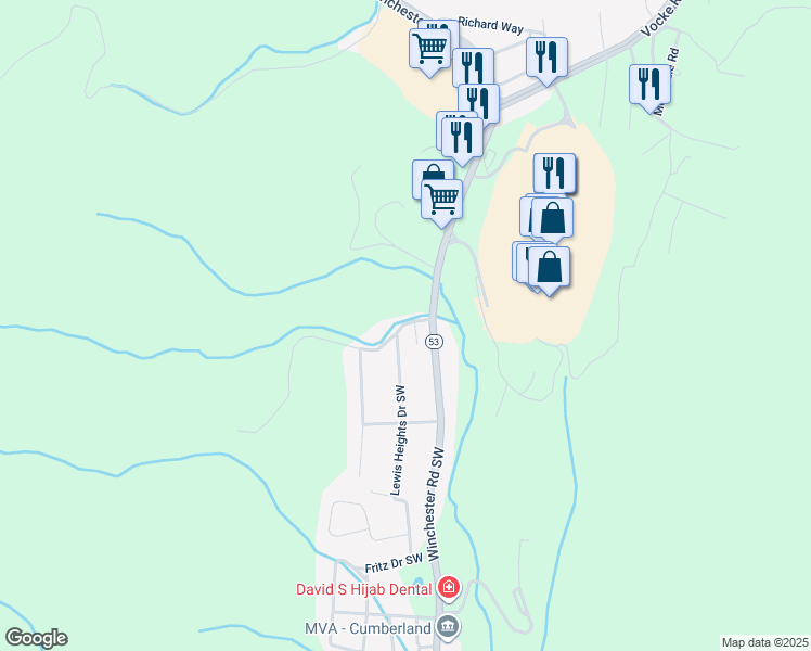 map of restaurants, bars, coffee shops, grocery stores, and more near 13803 Stone Point Road Southwest in La Vale
