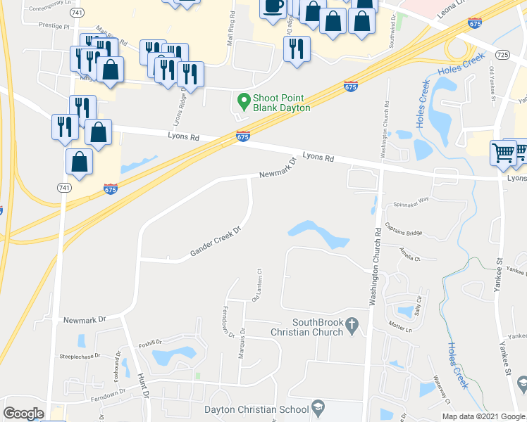map of restaurants, bars, coffee shops, grocery stores, and more near 8540 Gander Creek Drive in Miamisburg