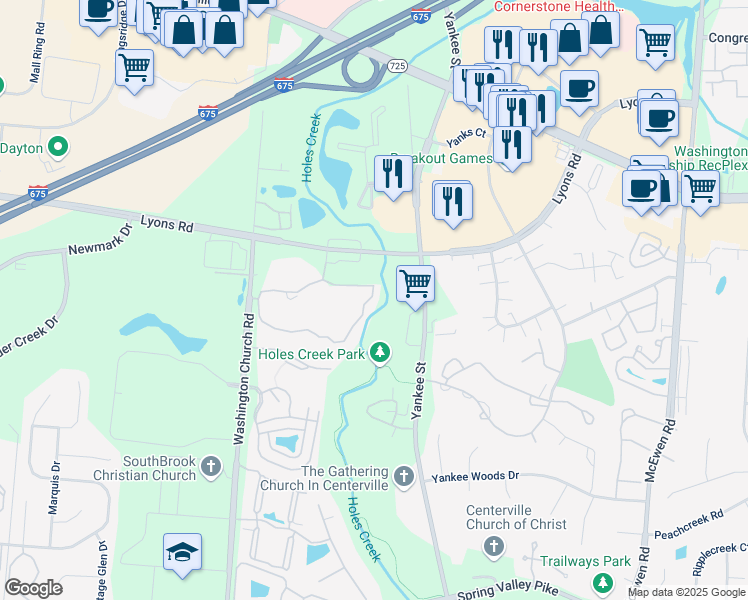 map of restaurants, bars, coffee shops, grocery stores, and more near 1161 Captains Bridge in Centerville