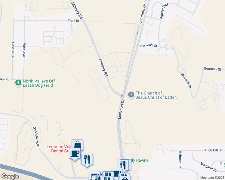 map of restaurants, bars, coffee shops, grocery stores, and more near 4931 Military Road in Reno