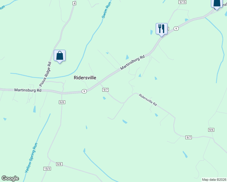 map of restaurants, bars, coffee shops, grocery stores, and more near 111 Ridersville Road in Berkeley Springs