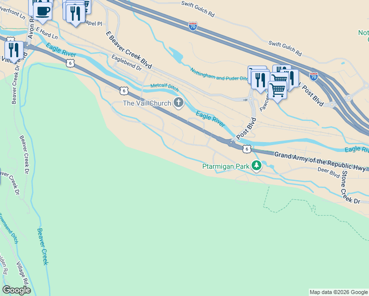 map of restaurants, bars, coffee shops, grocery stores, and more near 1014 Deer Boulevard in Avon