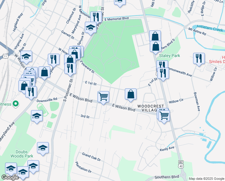 map of restaurants, bars, coffee shops, grocery stores, and more near 904 Kuhn Avenue in Hagerstown