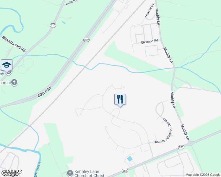 map of restaurants, bars, coffee shops, grocery stores, and more near 418 Patriots Way in Elkton