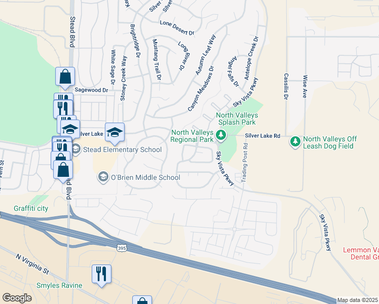 map of restaurants, bars, coffee shops, grocery stores, and more near 9654 Black Bear Drive in Reno