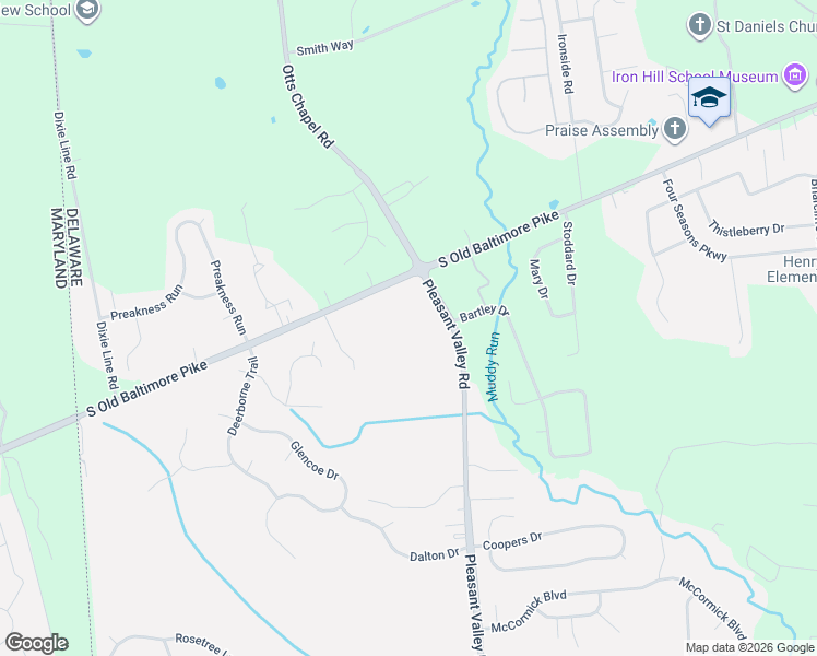map of restaurants, bars, coffee shops, grocery stores, and more near 1640 South Old Baltimore Pike in Newark