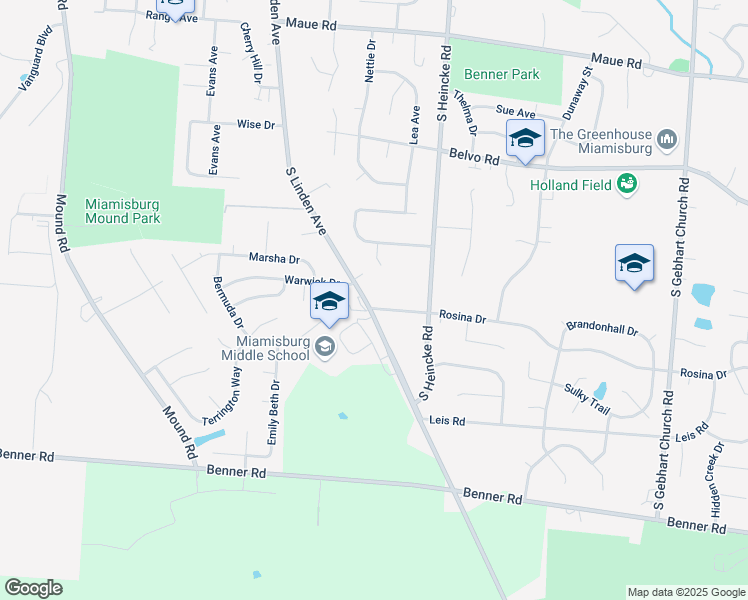 map of restaurants, bars, coffee shops, grocery stores, and more near 1162 South Linden Avenue in Miamisburg