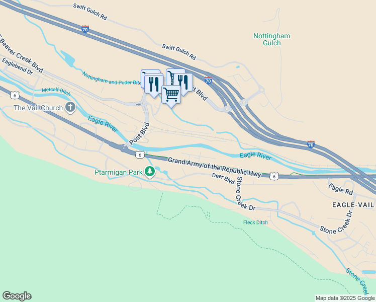 map of restaurants, bars, coffee shops, grocery stores, and more near 160 Riverside Road in Carbondale