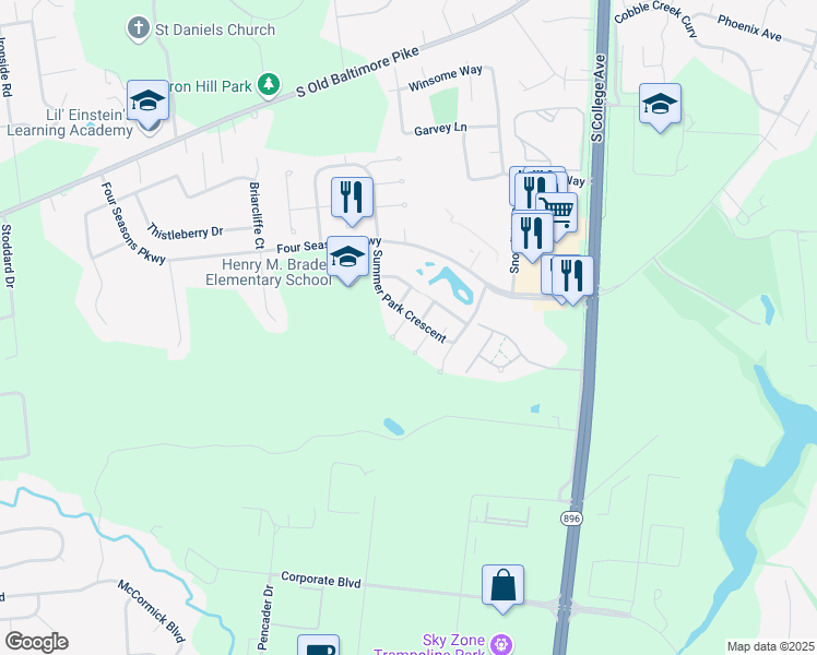 map of restaurants, bars, coffee shops, grocery stores, and more near 8 Sailboat Circle in Newark