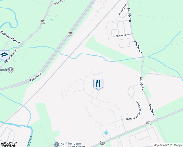 map of restaurants, bars, coffee shops, grocery stores, and more near 418 Patriots Way in Elkton