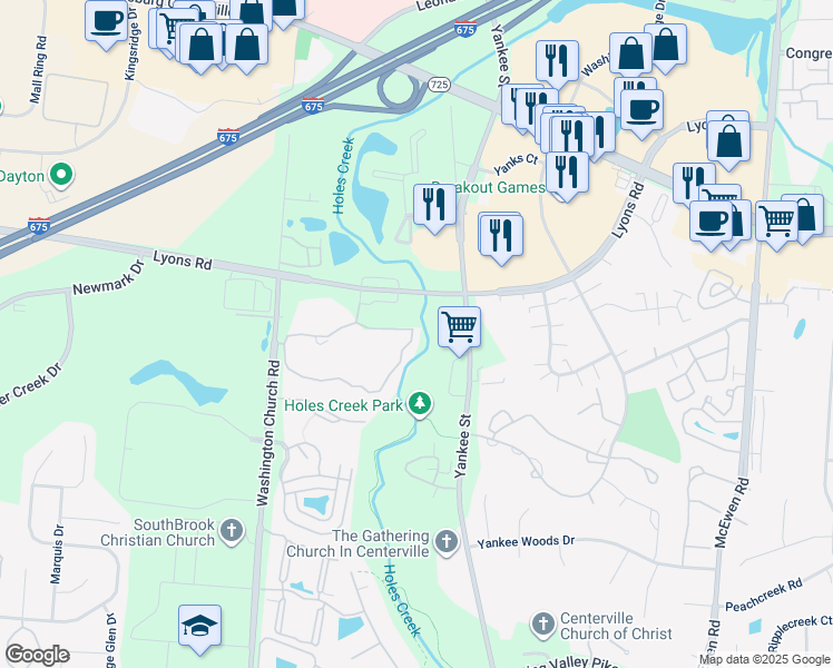 map of restaurants, bars, coffee shops, grocery stores, and more near 10883 Yankee Street in Dayton
