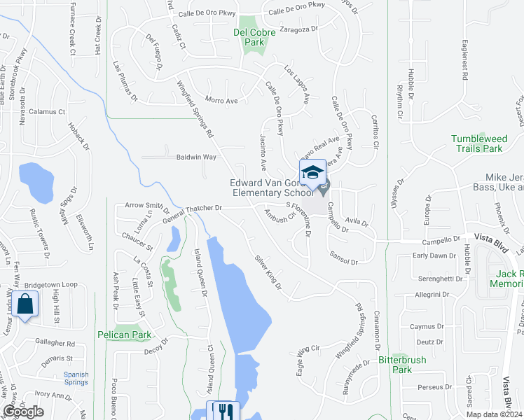 map of restaurants, bars, coffee shops, grocery stores, and more near 7581 Ambush Circle in Sparks