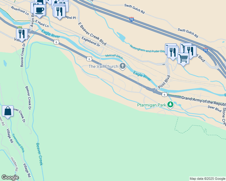 map of restaurants, bars, coffee shops, grocery stores, and more near 35 Lark Court in Avon