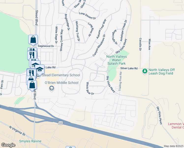 map of restaurants, bars, coffee shops, grocery stores, and more near 9254 Running Dog Circle in Reno