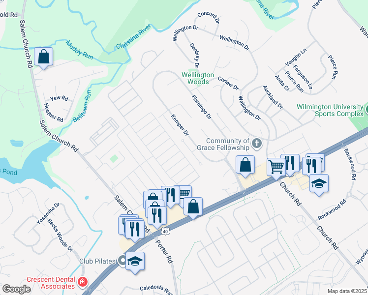 map of restaurants, bars, coffee shops, grocery stores, and more near 50 Egret Court in Newark