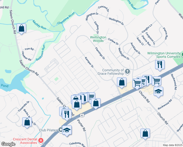 map of restaurants, bars, coffee shops, grocery stores, and more near 50 Egret Court in Newark
