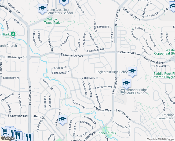 map of restaurants, bars, coffee shops, grocery stores, and more near 5085 South Malta Street in Centennial