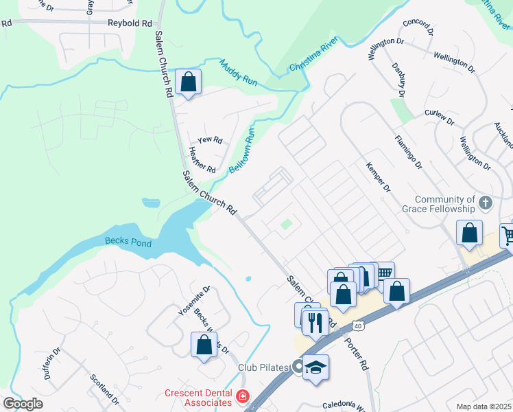 map of restaurants, bars, coffee shops, grocery stores, and more near 10 McFarland Drive in Newark