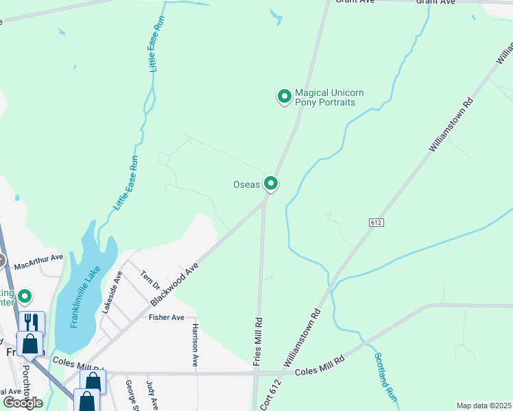 map of restaurants, bars, coffee shops, grocery stores, and more near 295 Blackwood Avenue in Franklin
