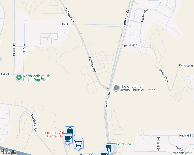 map of restaurants, bars, coffee shops, grocery stores, and more near 5280 Military Road in Reno