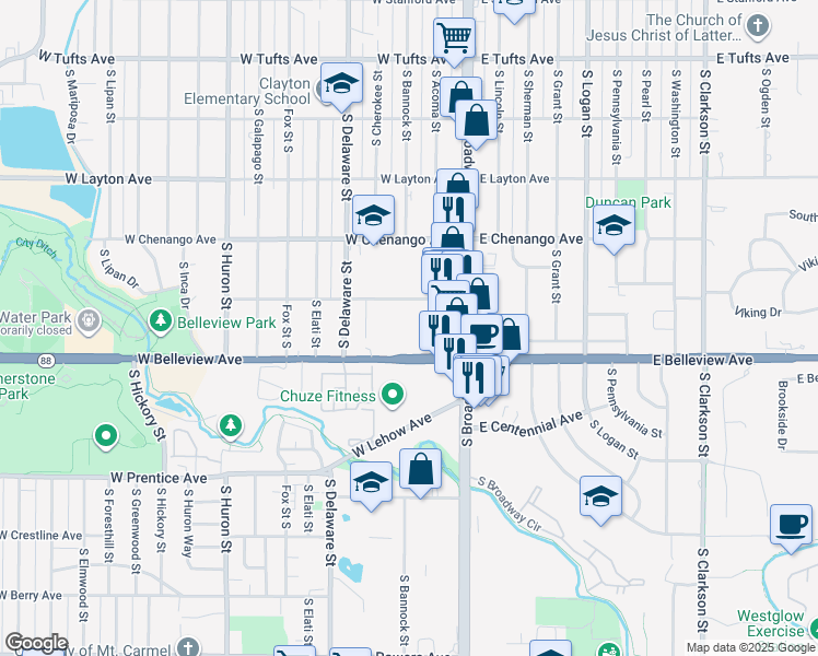 map of restaurants, bars, coffee shops, grocery stores, and more near 100 West Grand Avenue in Englewood