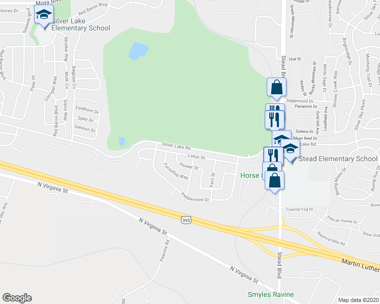 map of restaurants, bars, coffee shops, grocery stores, and more near 6715 Lotus Street in Reno