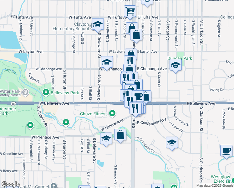 map of restaurants, bars, coffee shops, grocery stores, and more near 100 West Grand Avenue in Englewood
