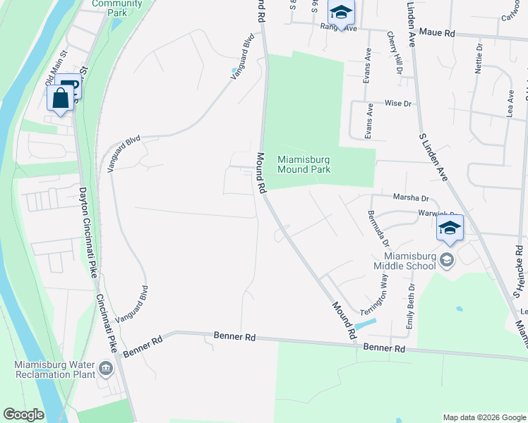 map of restaurants, bars, coffee shops, grocery stores, and more near 1215 Mound Road in Miamisburg