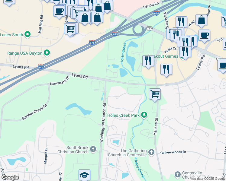 map of restaurants, bars, coffee shops, grocery stores, and more near 8630 Washington Church Road in Miamisburg